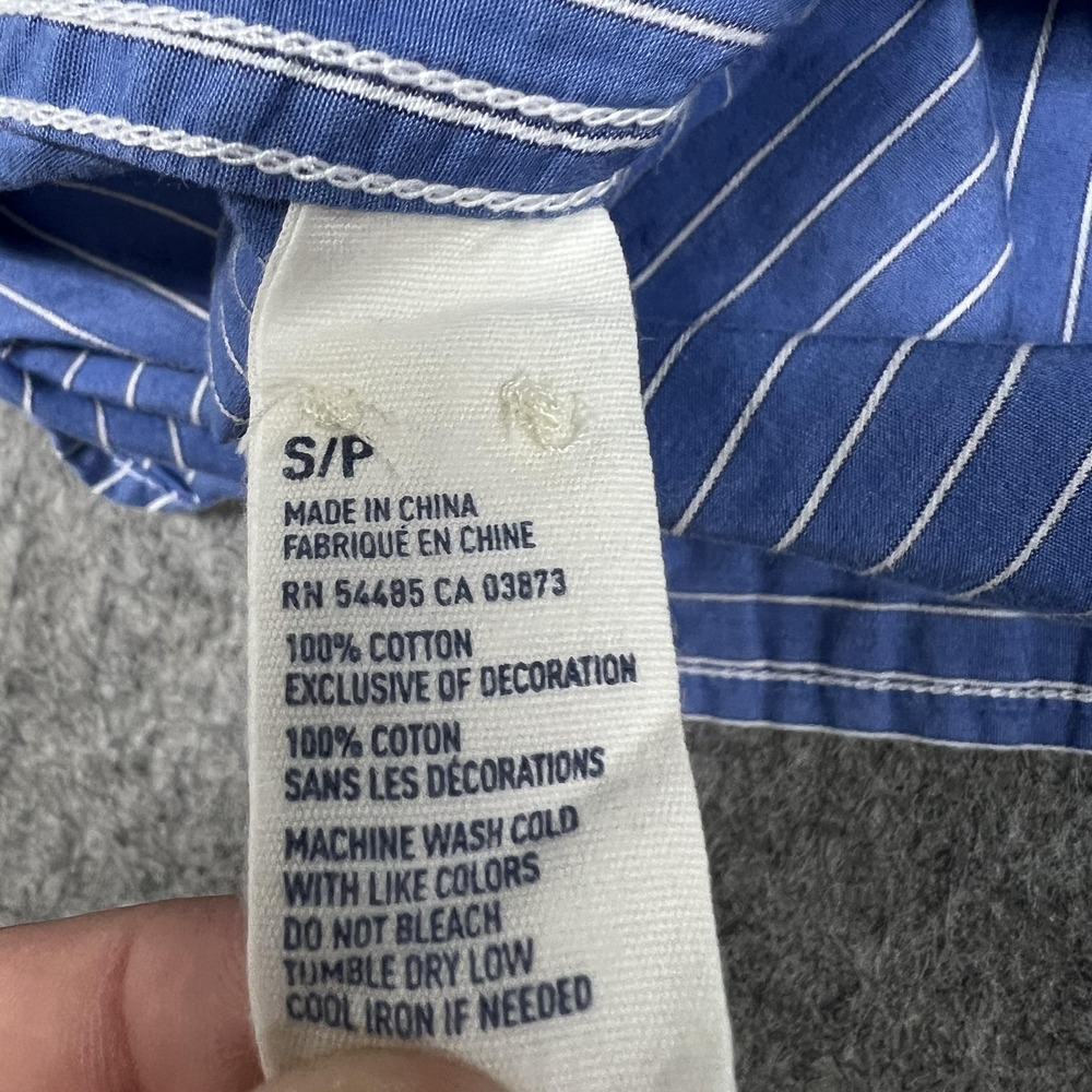 American Eagle Shirt Mens S Blue Stripe Long Sleeve Button Up Band Collar Preppy - Picture 14 of 16